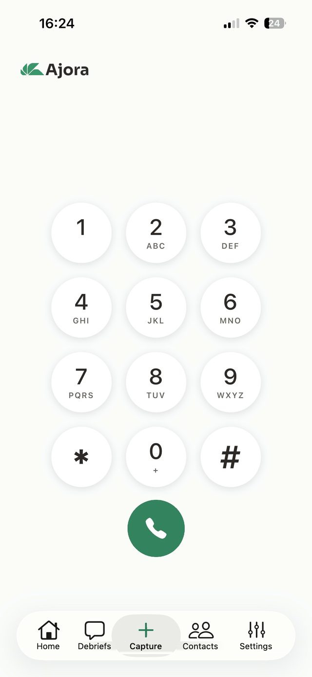 The call screen in the Ajora app