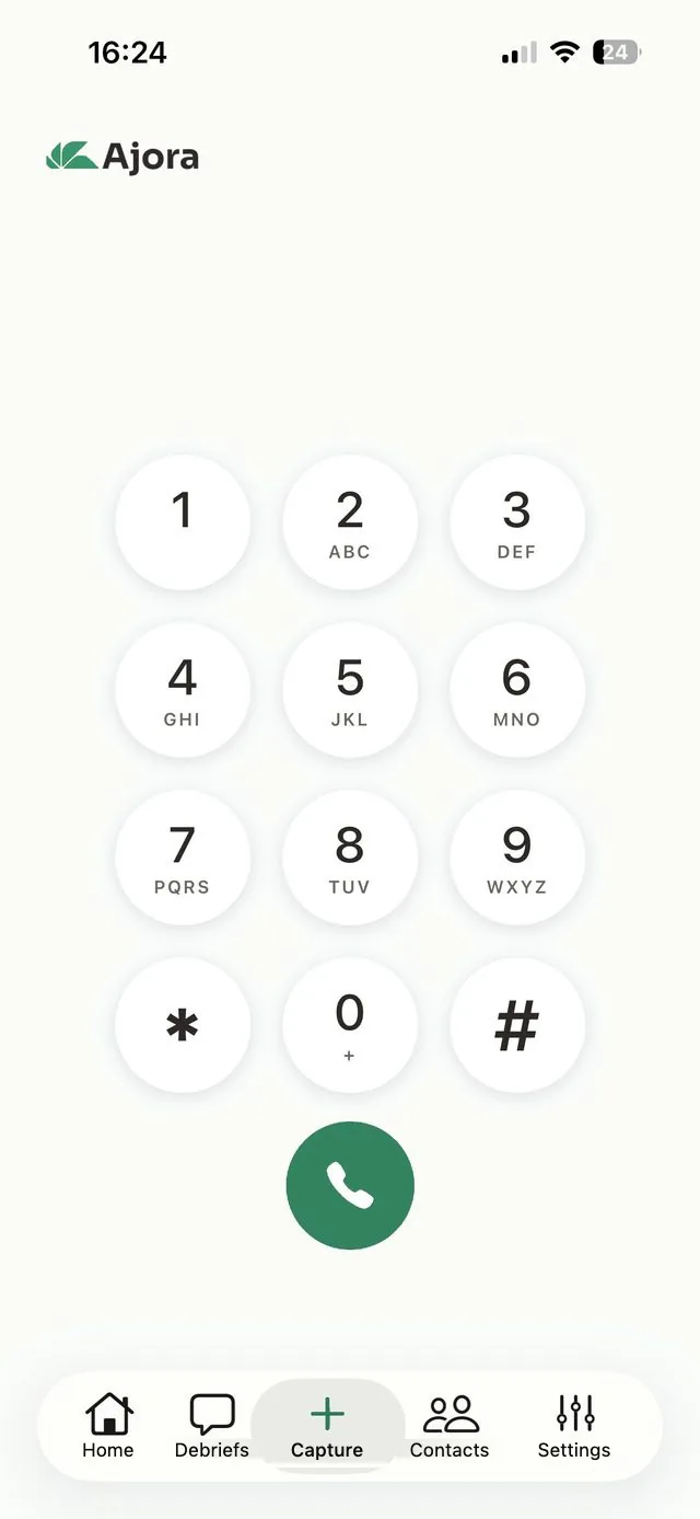 The call screen in the Ajora app
