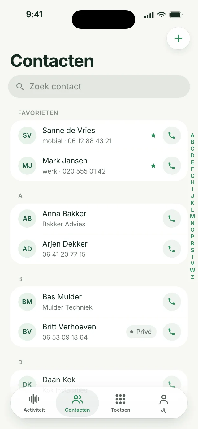 De contactenlijst in de Ajora-app