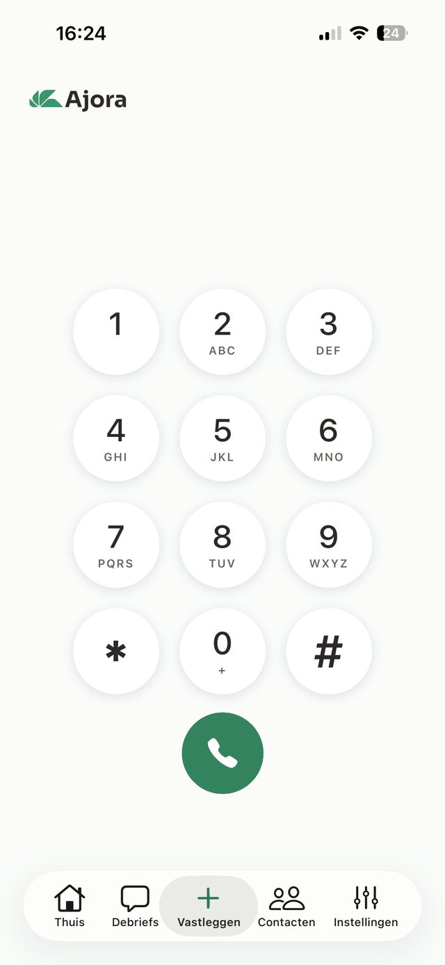 Het belscherm in de Ajora-app