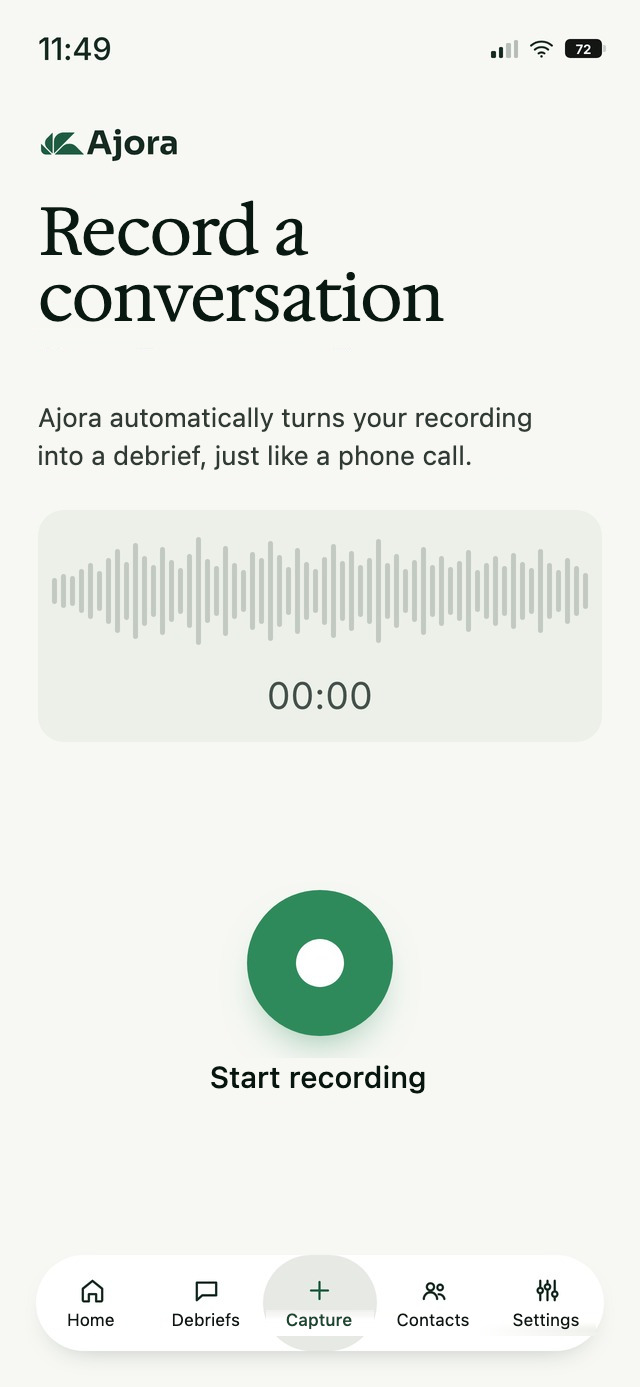 The screen where you record a conversation in person