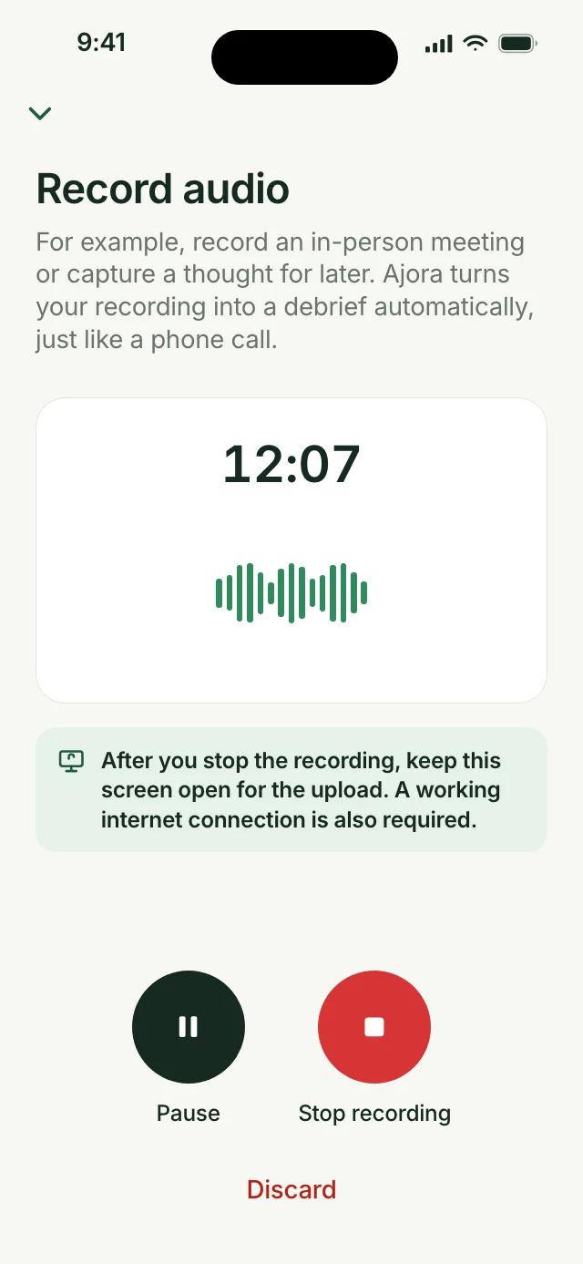 A recording of a conversation at the table in progress, in the Ajora app
