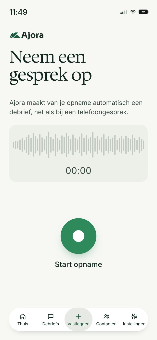 Het scherm waarin je een fysiek gesprek opneemt