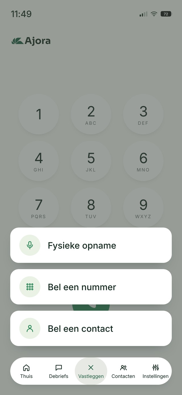 Het menu Vastleggen met de keuze voor een fysieke opname