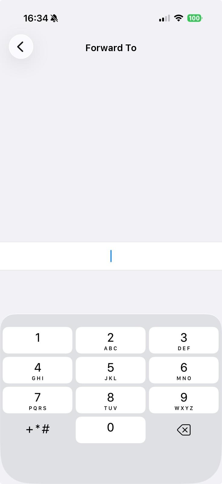 iPhone screen where you enter the number to forward to