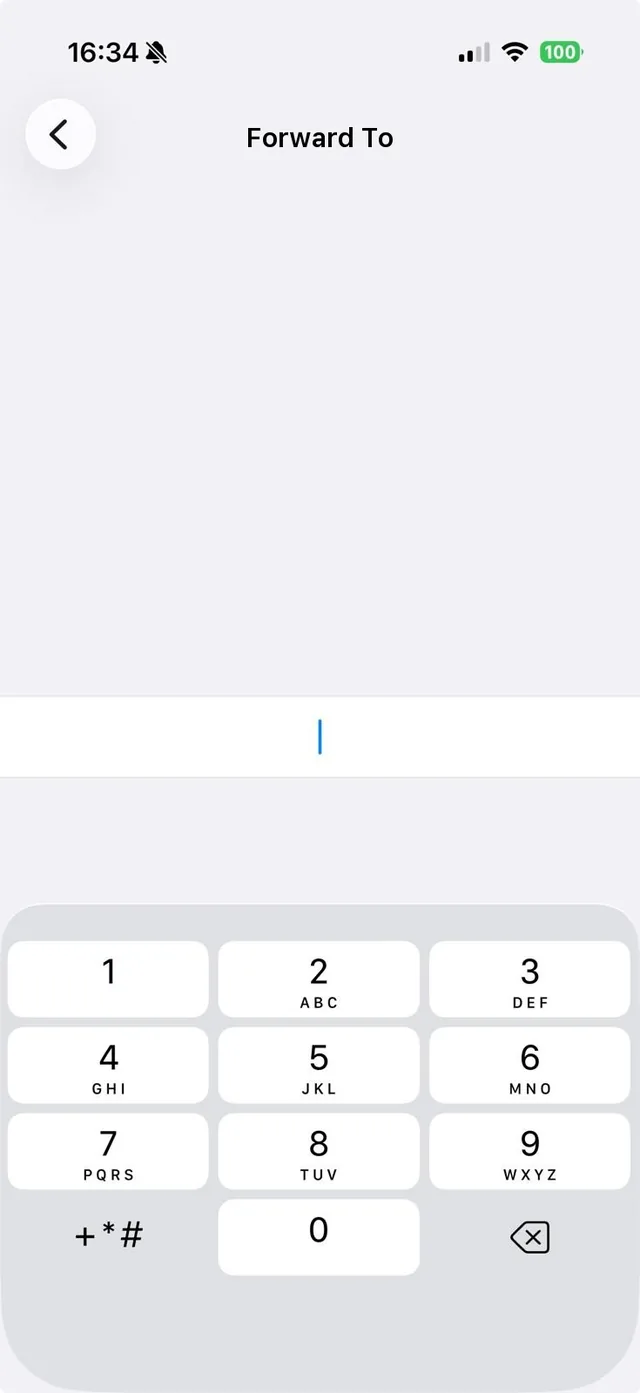 iPhone screen where you enter the number to forward to