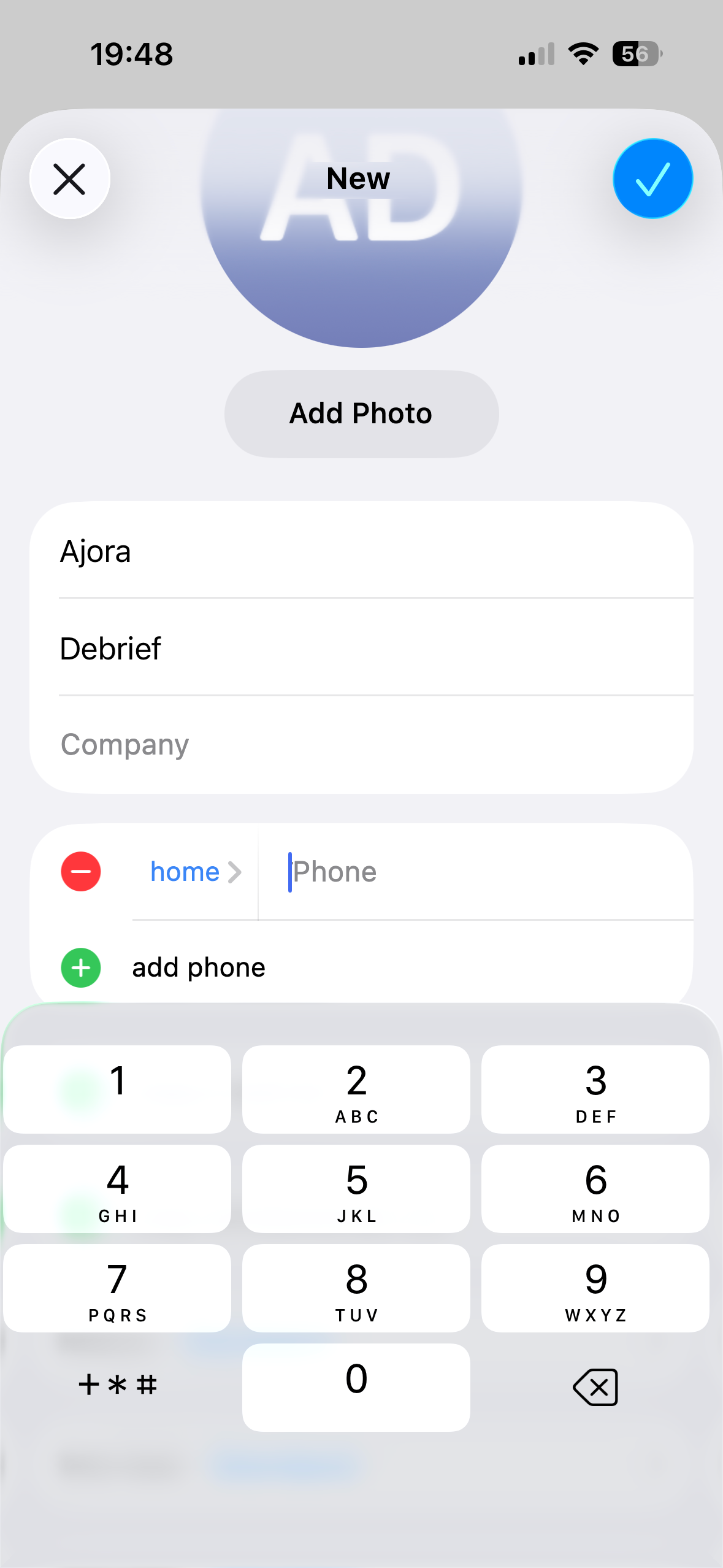 Entering contact details for Ajora
