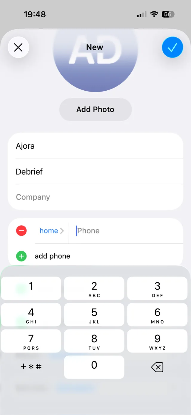 Entering contact details for Ajora