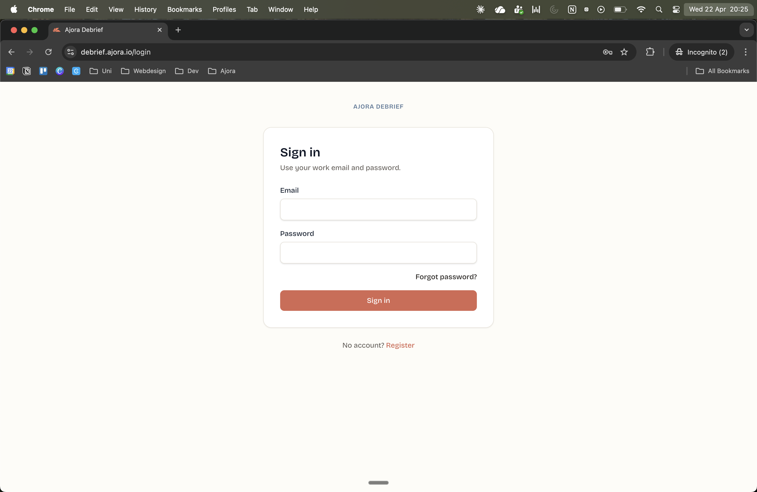 Login page of Ajora
